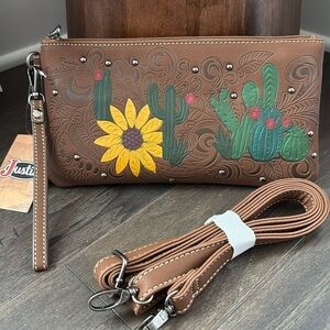 Justin Boots Western wristlet/crossbody painted florals,3 card slot,embossed